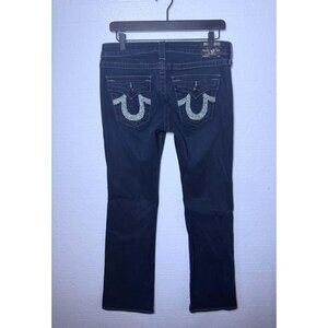 True Religion Size 30 Dark Wash Low Rise Flap Pocket Straight Leg Jeans Sparkle